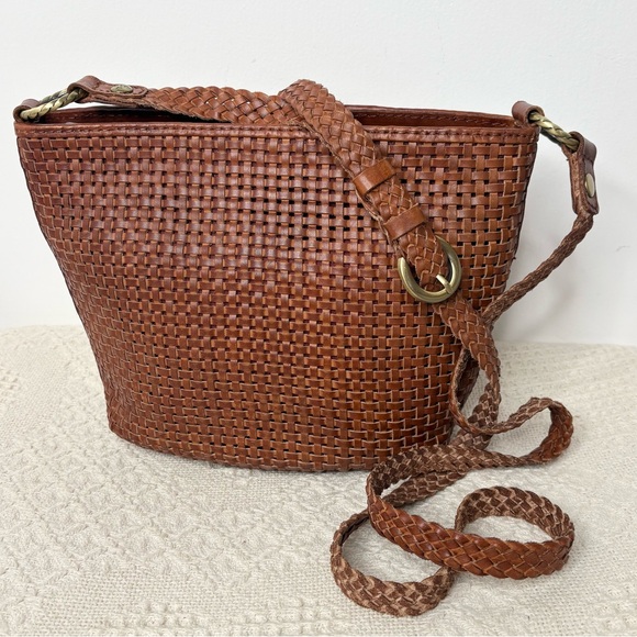Patricia Nash Handbags - Patricia Nash Banyoles Woven Leather Crossbody Bag Cognac Brown
